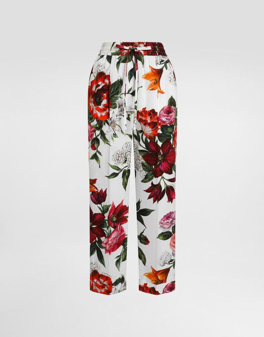 Pantaloni in popeline con stampa a fiori
