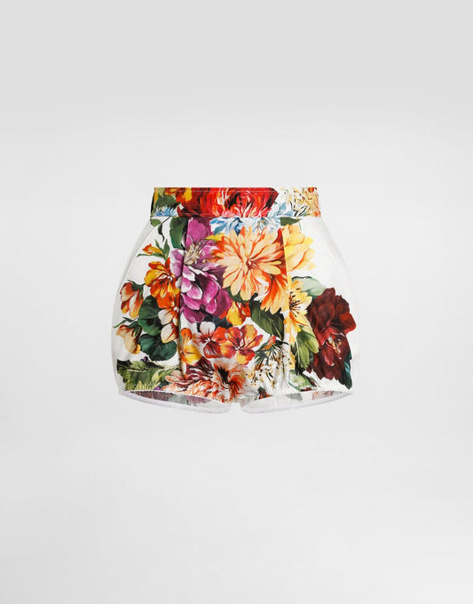 Pantaloncini in popeline con stampa bouquet