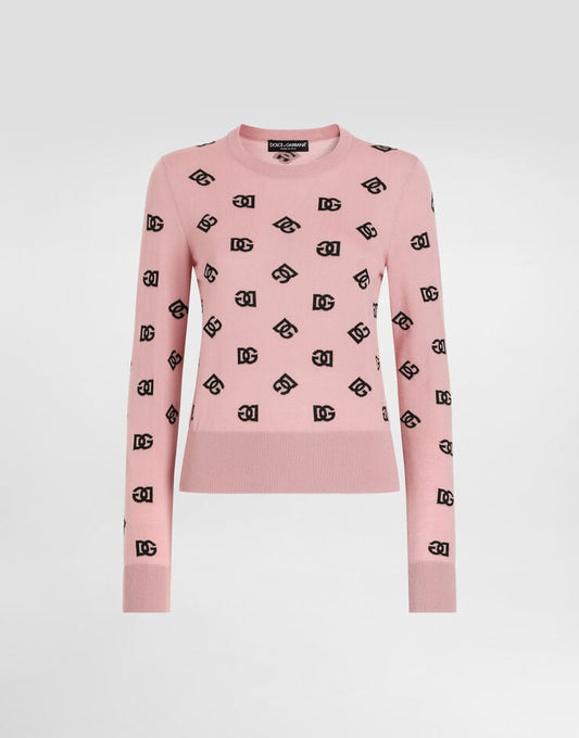 Wool and Silk Jacquard Sweater with Contrasting DG Logo
