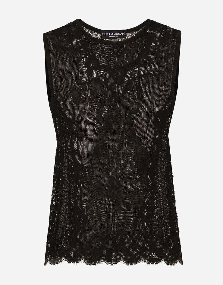 Jersey jacquard de punto de encaje y cuello redondo