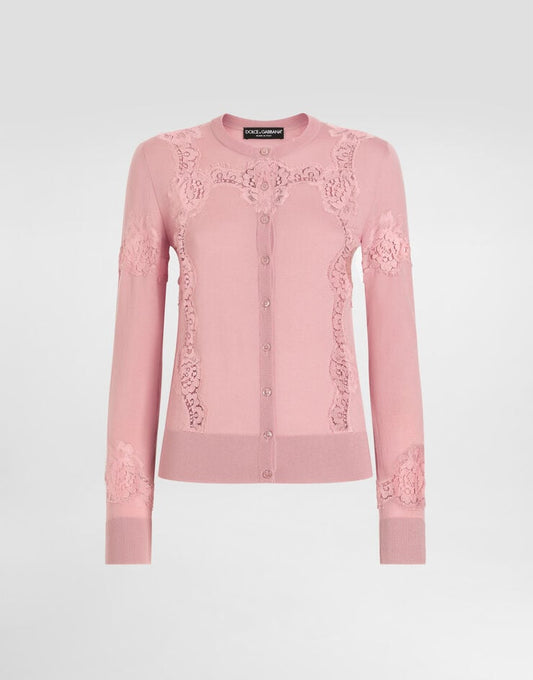 Wool Cardigan with Lace Detail
