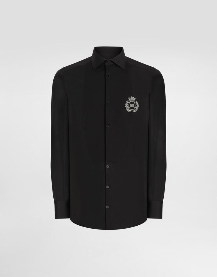 Camicia smoking in cotone con patch araldica