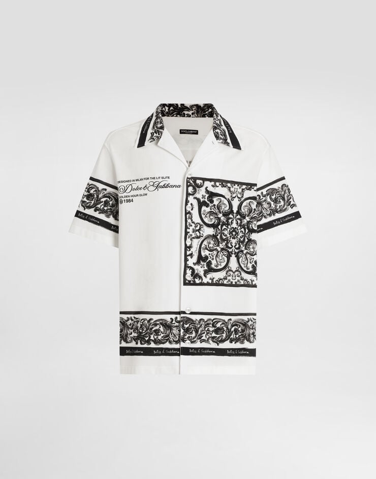 Camisa de doble piqué con estampado hawaiano Majolica