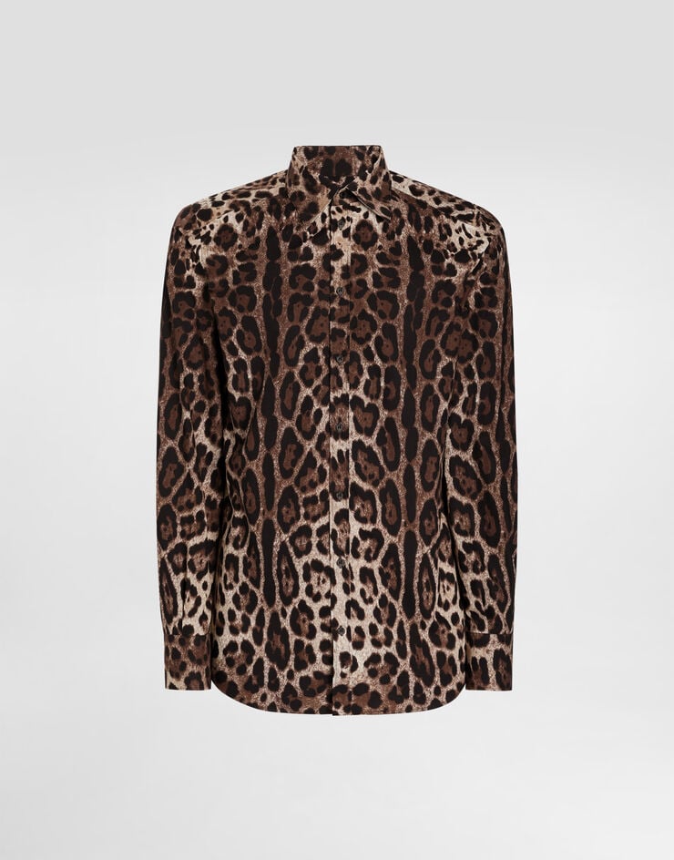 Camicia in cotone con stampa leopardo