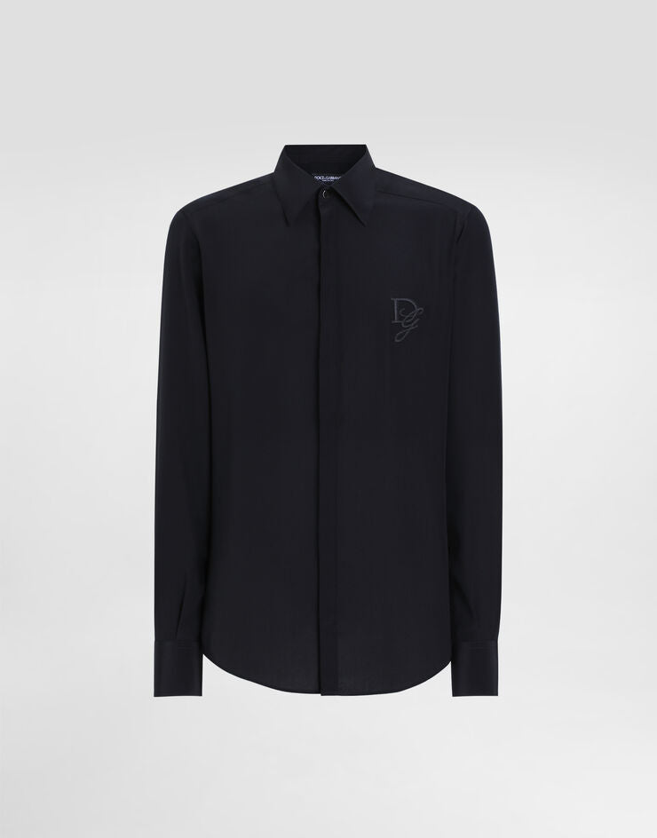 Camicia in seta con logo ricamato