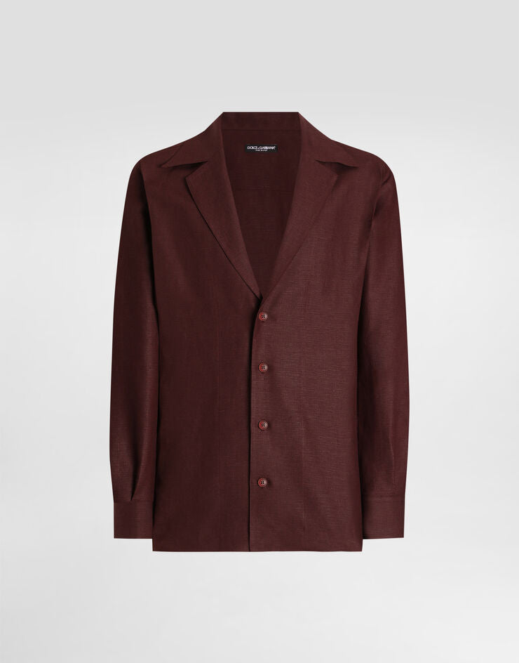 Camicia in lino a maniche lunghe con scollo a V