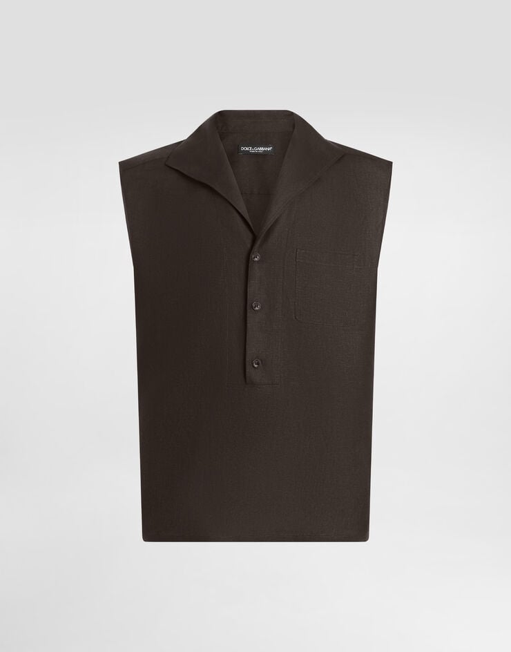 Camisa de lino sin mangas con tres botones