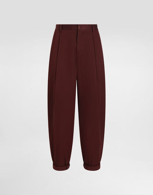 Pantaloni in gabardine di cotone con doppie pieghe