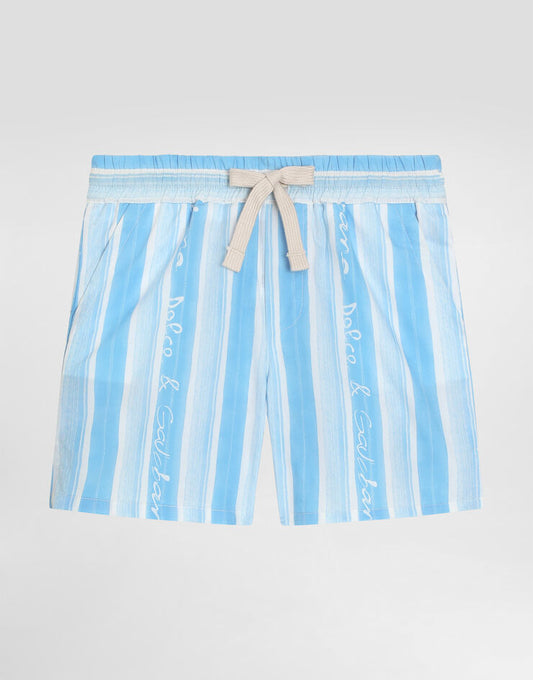 Shorts de popeline com estampa listrada