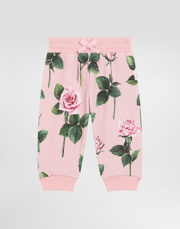 Pantaloni da jogging in cotone con stampa di rose