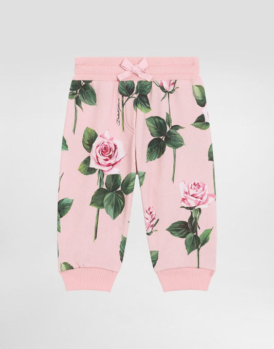 Pantaloni da jogging in cotone con stampa di rose