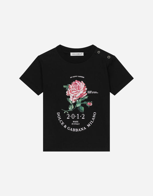 Camiseta de punto con logotipo Dolce & Gabbana y diseño de rosas