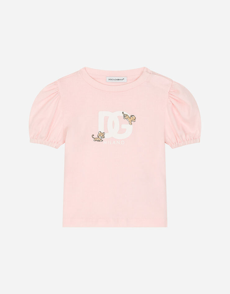 Camiseta de punto con logotipo DG y estampado de leopardo