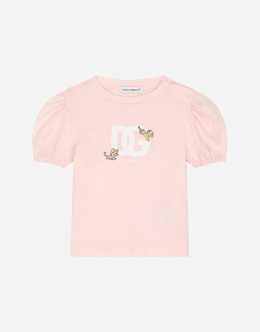 Camiseta de punto con logotipo DG y estampado de leopardo