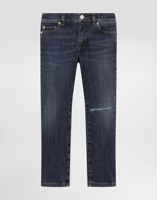 Jeans 5 tasche in denim con logo DG