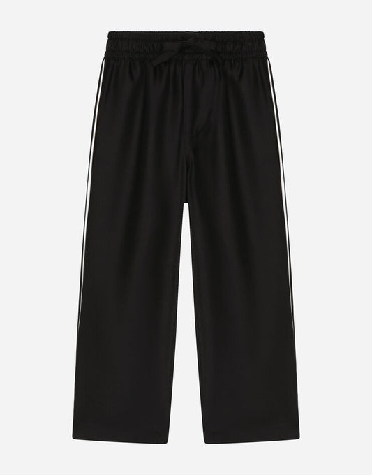 Calças de pijama de sarja de seda com bordado DG