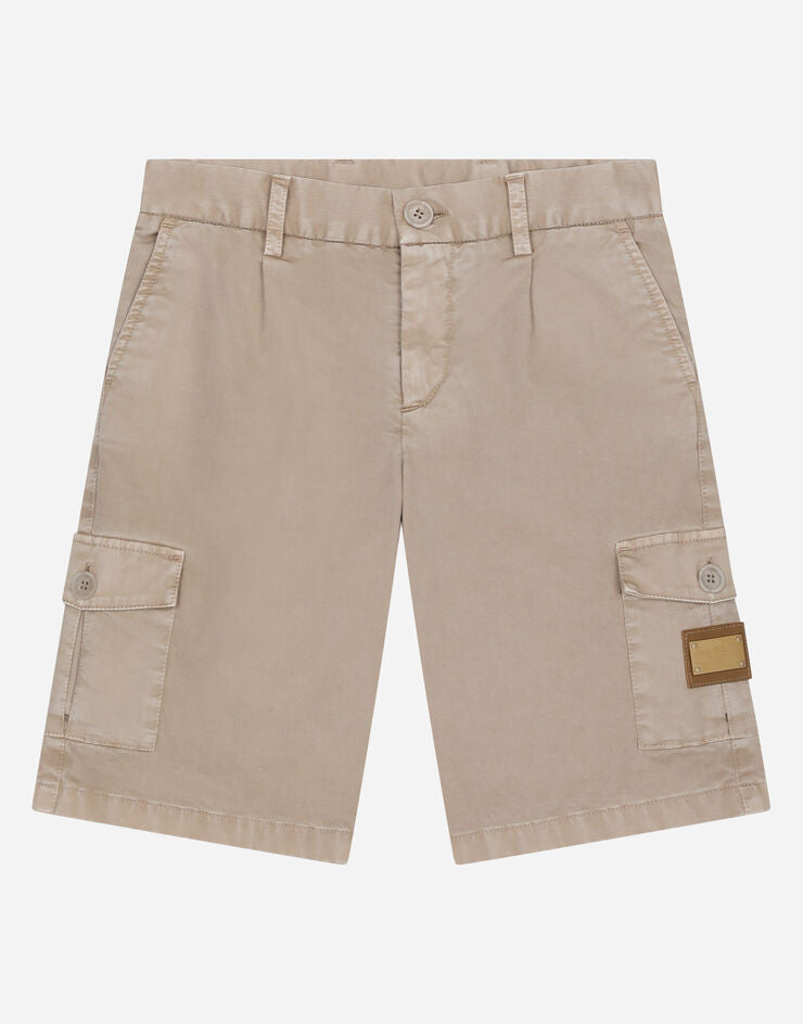 Shorts de gabardine elástico com etiqueta com logotipo