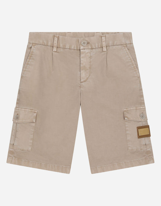 Shorts de gabardine elástico com etiqueta com logotipo