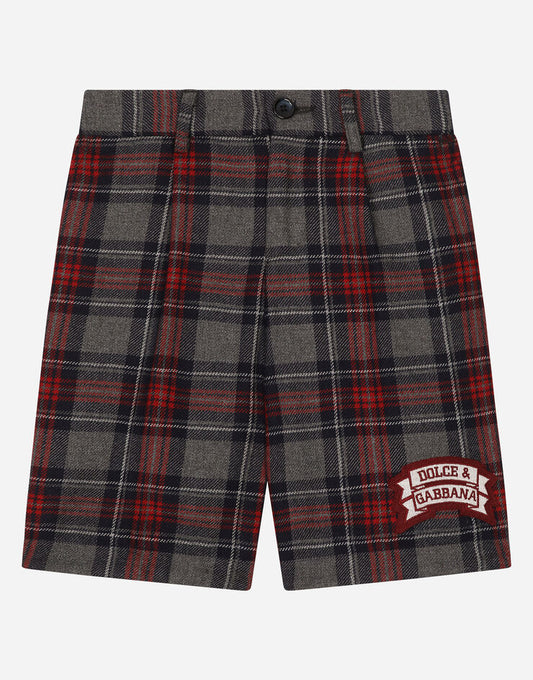 Pantaloncini in misto lana tartan con logo Dolce & Gabbana