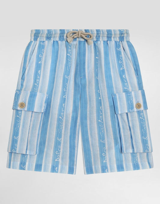 Shorts de lona com estampa listrada