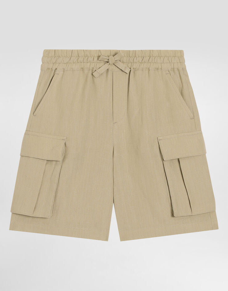 Pantaloncini Cargo in lino con ricamo logo DG