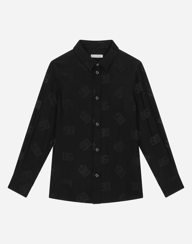 Camisa de popelina de manga larga con logotipo en jacquard