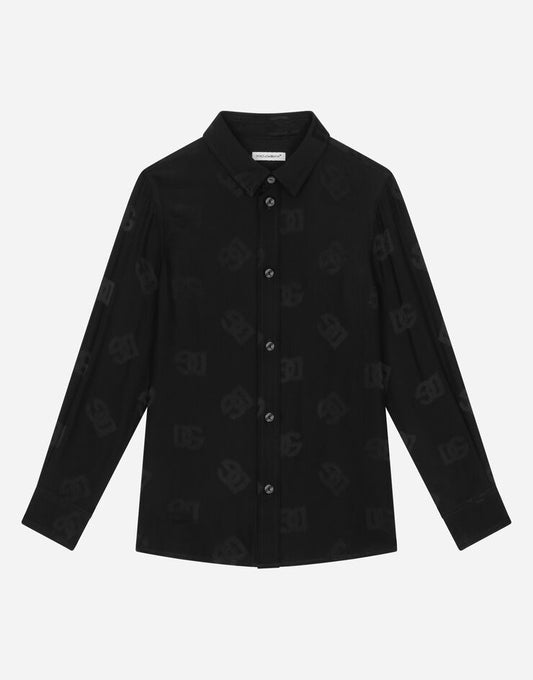 Camisa de popelina de manga larga con logotipo en jacquard