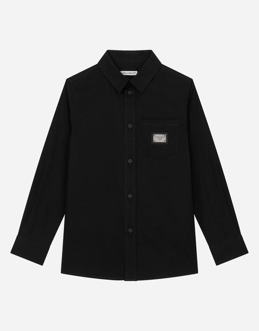 Stretch Poplin Shirt with Logo Tag