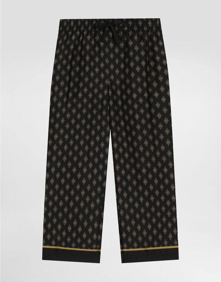 Pantaloni del pigiama in seta con motivo a cravatta