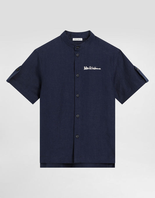 Non-Stretch Linen Shirt with Dolce & Gabbana Logo