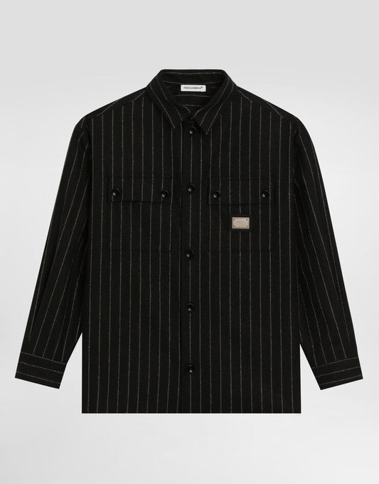 Camisa de Lana a Rayas con Etiqueta de Marca