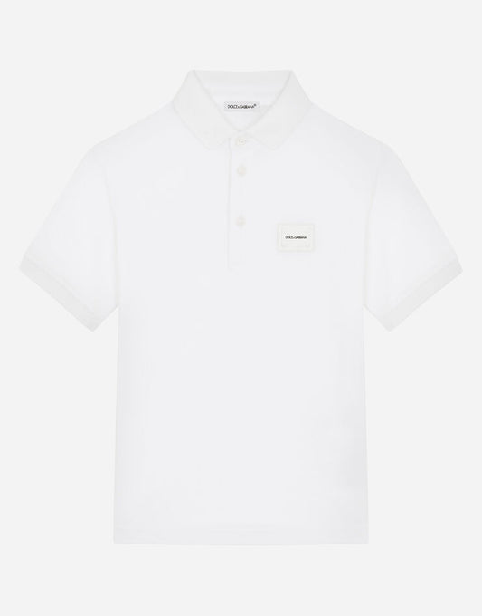 Cotton Piqué Polo Shirt with Logo Plate