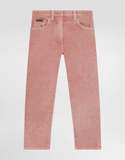 Jeans in denim a 5 tasche con etichetta con marchio