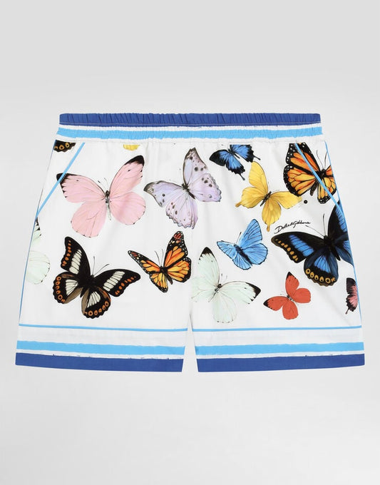 Pantaloncini del pigiama in popeline a righe con stampa di farfalle