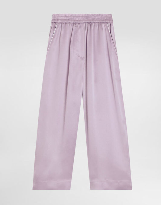 Pantaloni Vanity in raso di seta con ricamo del logo DG