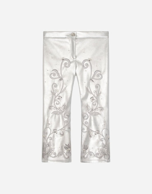 Pantaloni in ecopelle smerigliata con decorazioni