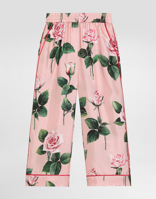 Pantaloni del pigiama in twill con stampa a rose