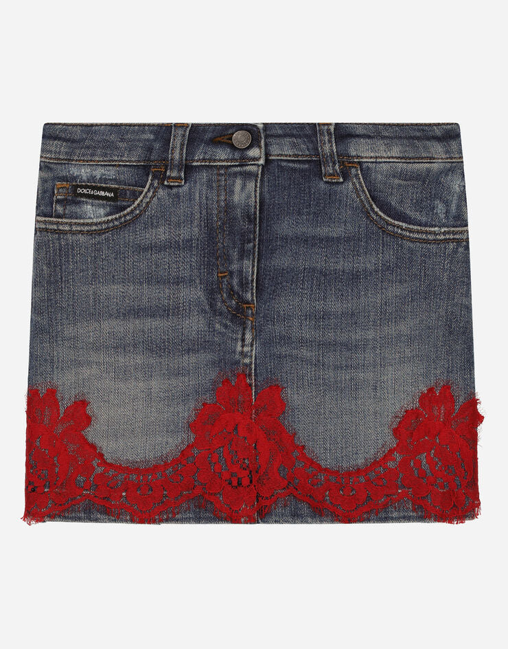 Gonna di jeans con inserto in pizzo