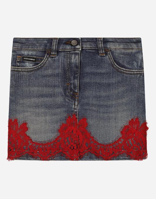 Gonna di jeans con inserto in pizzo