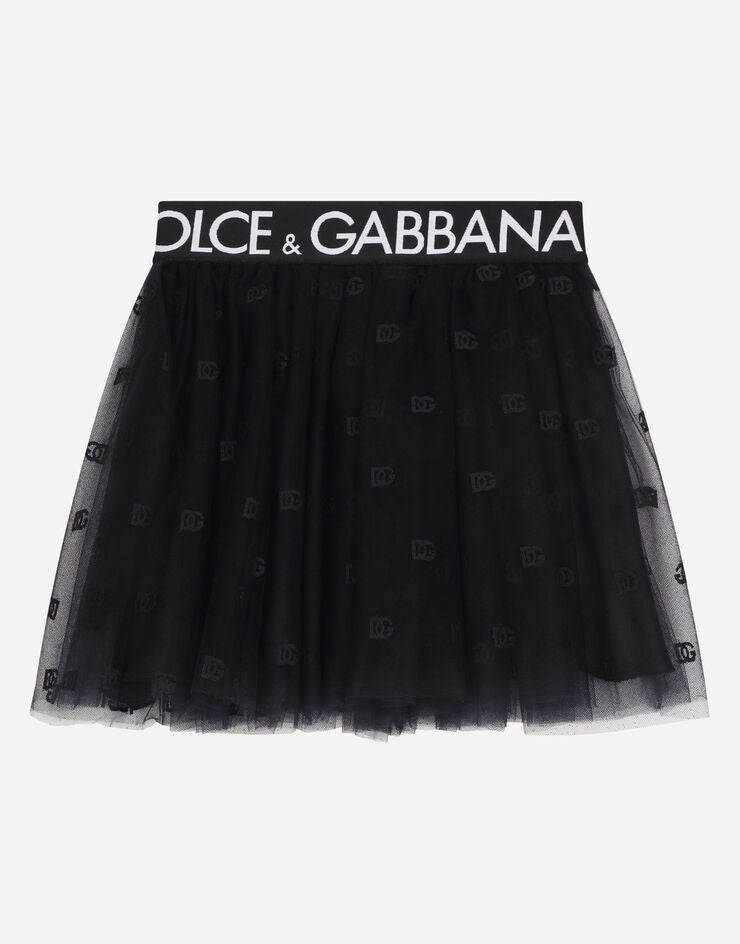 Minigonna in tulle multistrato con fascia elastica in vita con il marchio