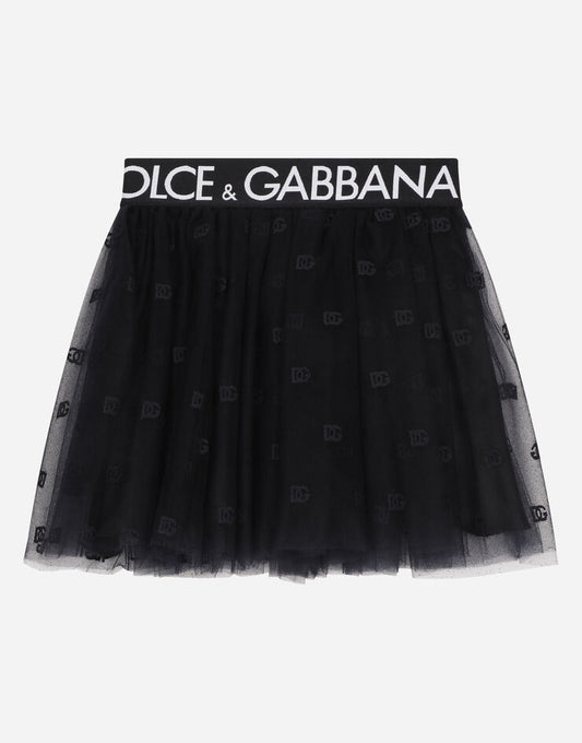 Minigonna in tulle multistrato con fascia elastica in vita con il marchio