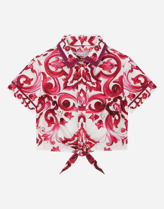 Camisa de popelina de manga corta con estampado de mayólica