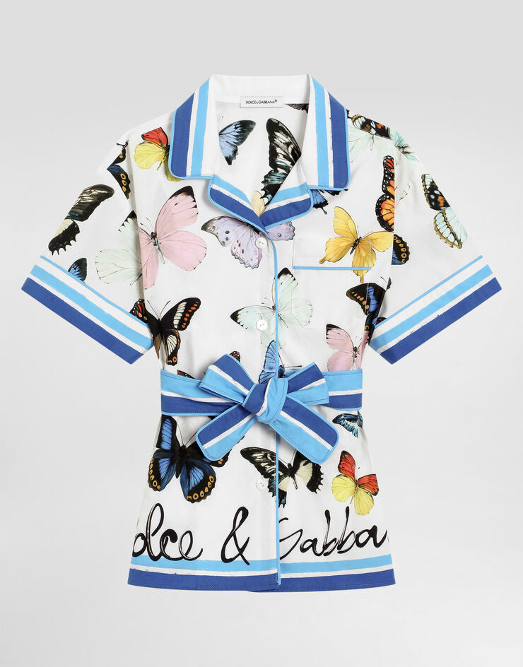 Camicia in popeline con stampa a farfalla
