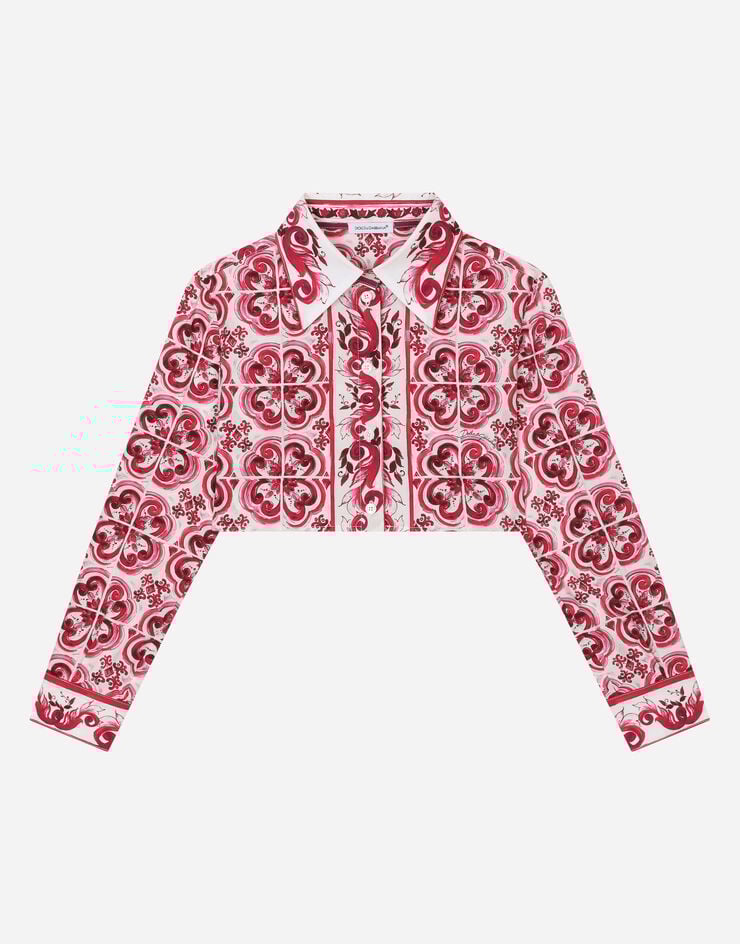 Camicia in popeline a maniche lunghe con stampa maiolica