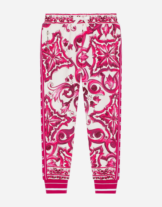 Pantaloni da jogging in jersey con stampa maiolica