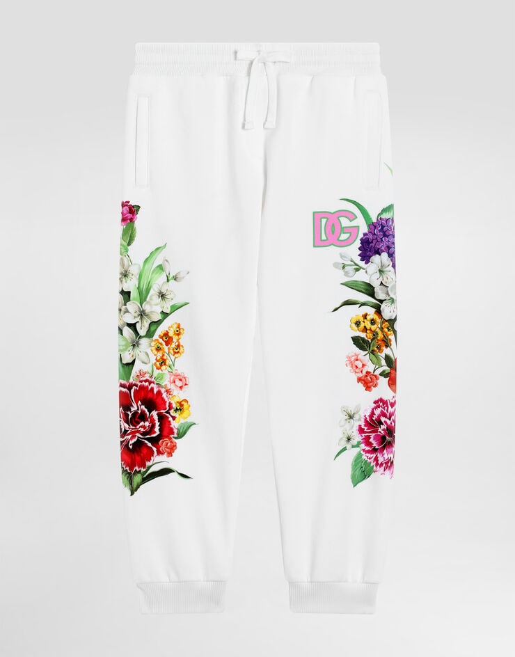 Pantaloni da jogging in pile con stampa floreale e logo DG