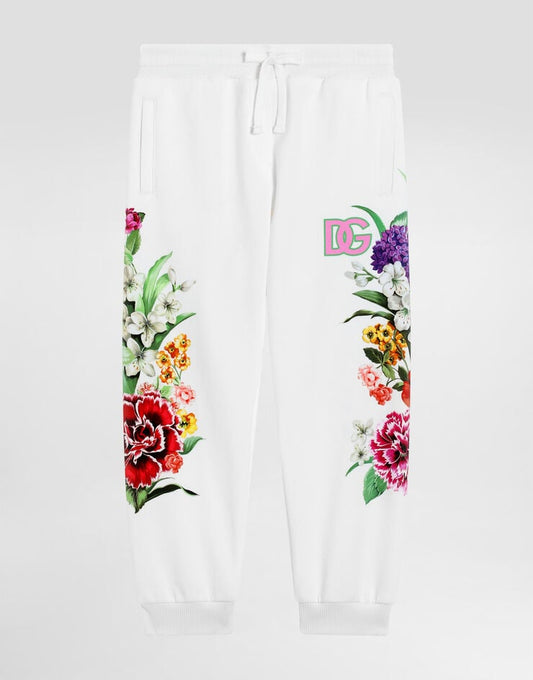 Pantaloni da jogging in pile con stampa floreale e logo DG
