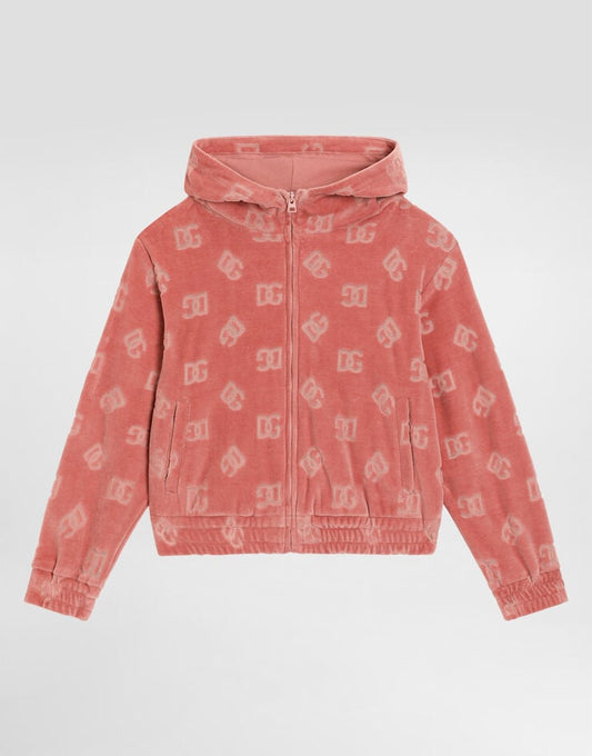 Felpa con cappuccio in ciniglia con logo DG Jacquard