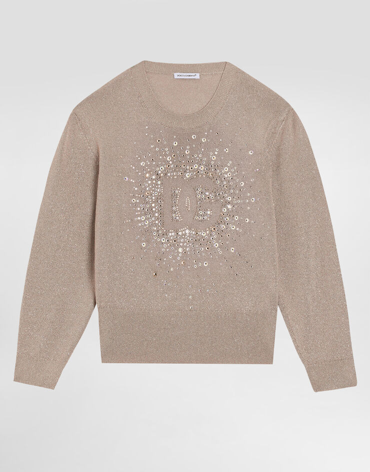 Pullover in maglia lurex con dettagli in strass