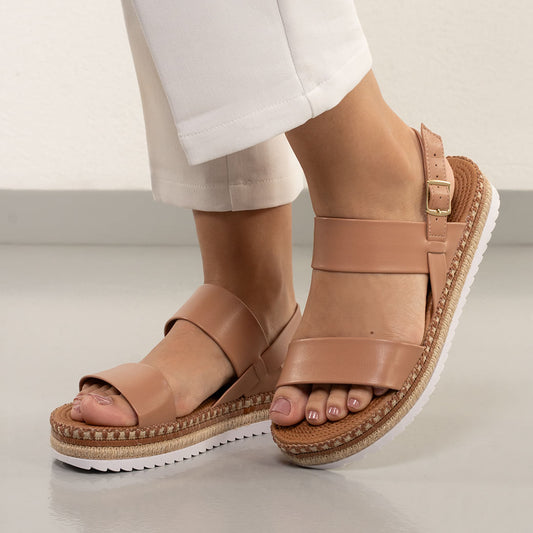 Sandália Moleca Wedge Nude Feminina com Fivela